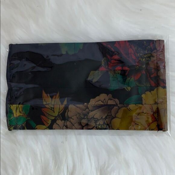 Johnny Was Cotton Sateen Black Floral Face Mask OS - Picture 1 of 5